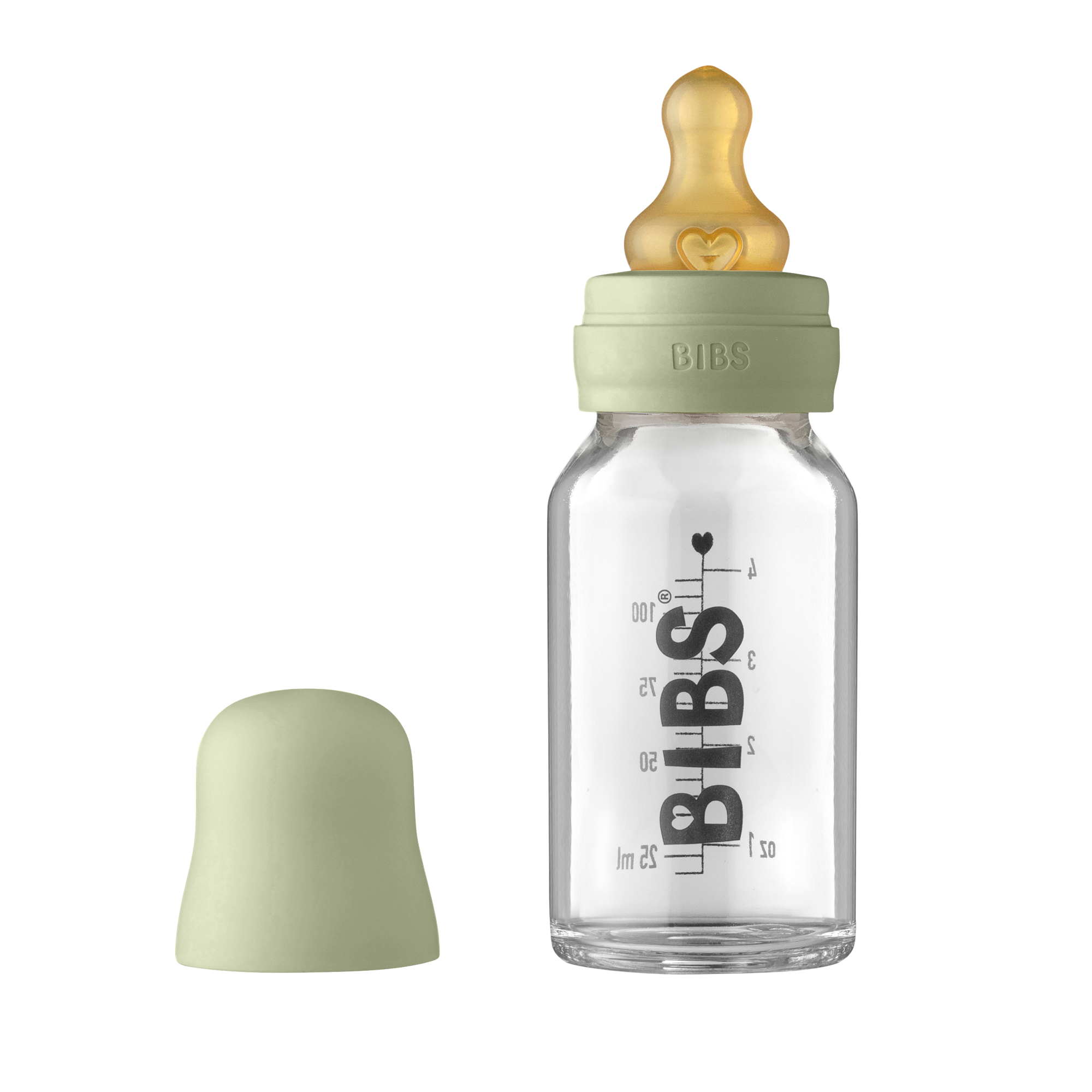 BIBS Baby Glass Bottle Complete Set Latex 110ml Sage (Min. of 2 PK , multiples of 2 PK)