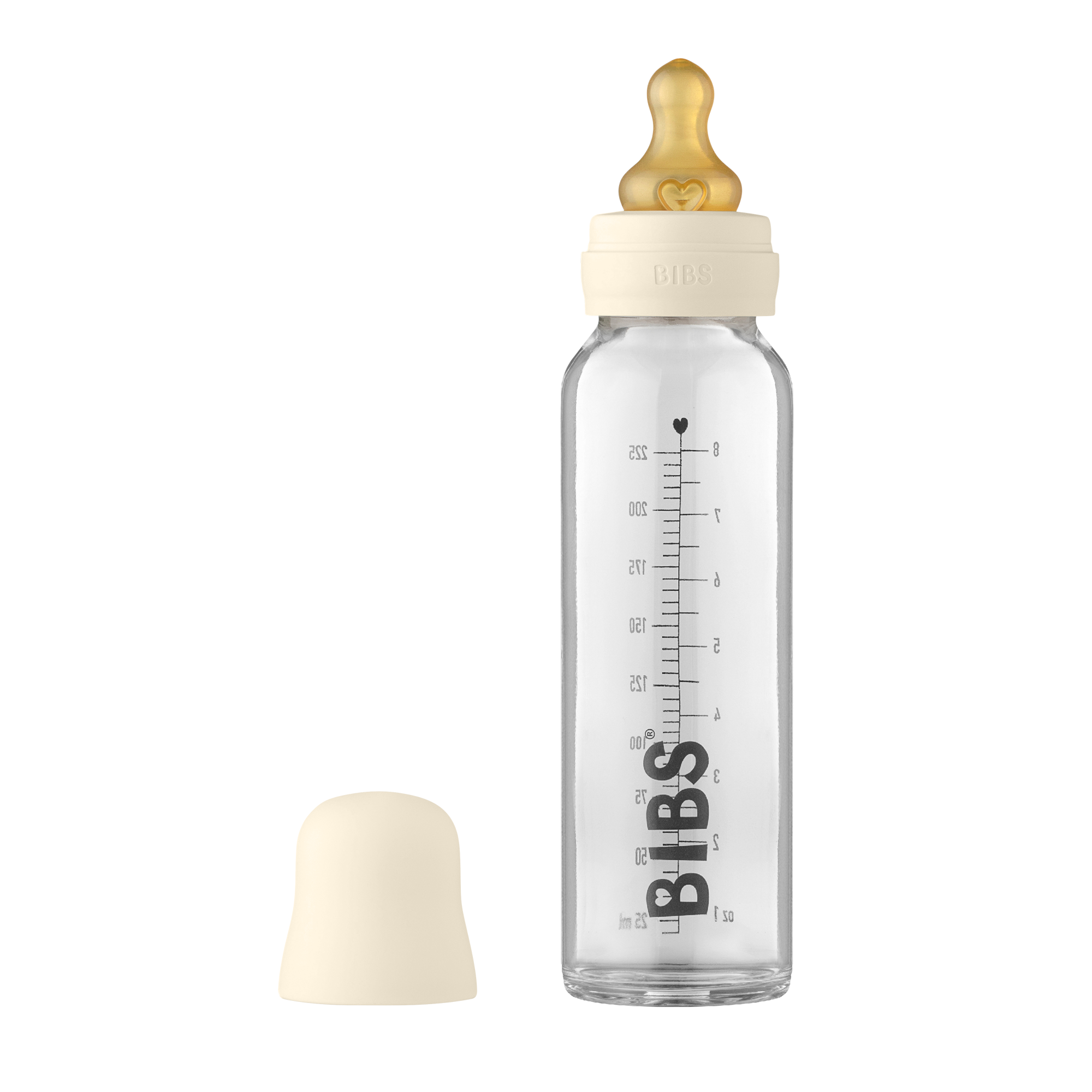 BIBS Baby Glass Bottle Complete Set Latex 225ml Ivory (Min. of 2 PK , multiples of 2 PK)