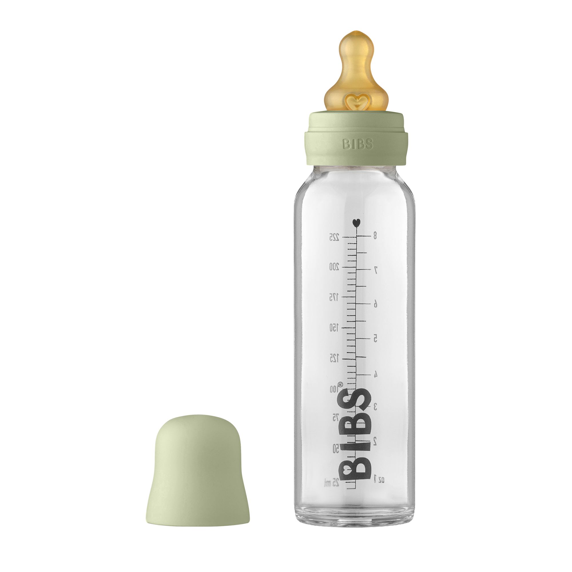 BIBS Baby Glass Bottle Complete Set Latex 225ml Sage (Min. of 2 PK , multiples of 2 PK)