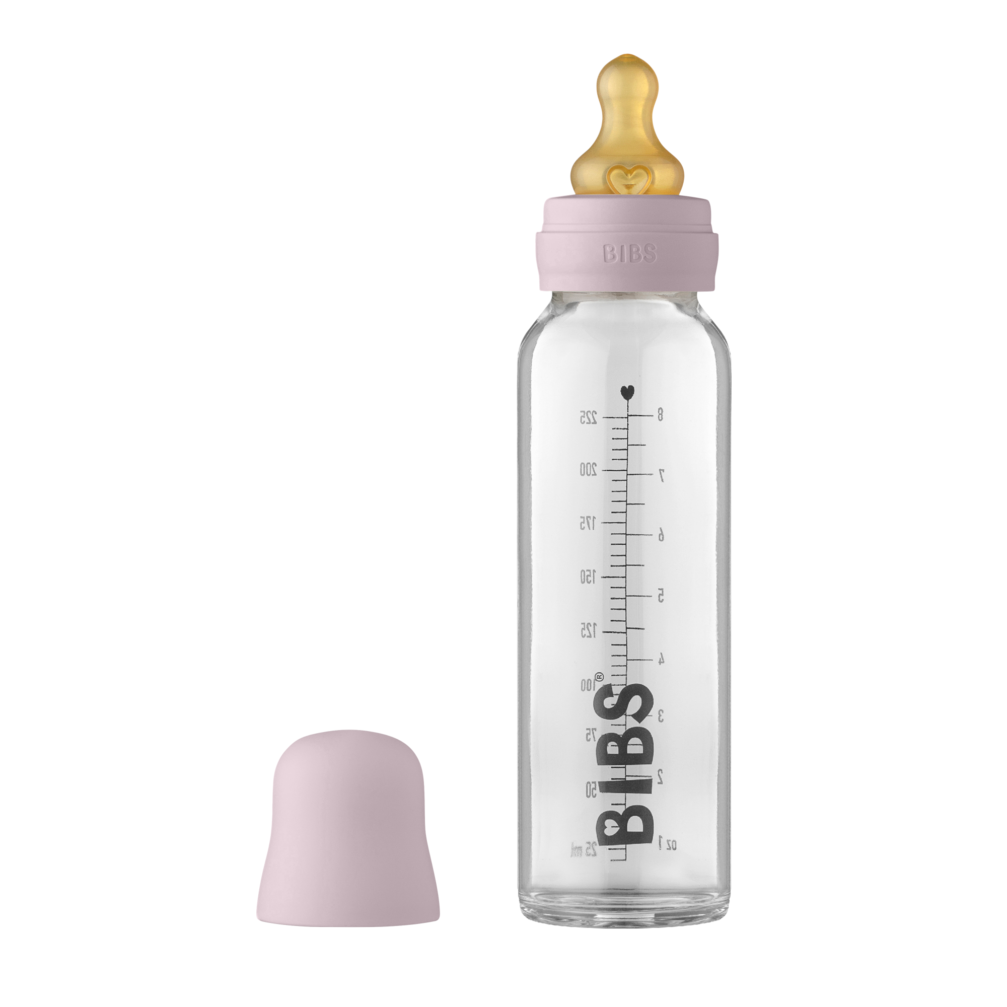 BIBs Baby Glass Bottle Complete Set Latex 225ml Dusky Lilac (Min. of 2 PK , multiples of 2 PK)