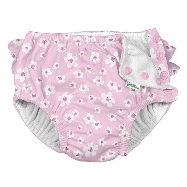 Ruffle Snap Reusable Absorbent Swimsuit Diaper-Light Pink Small Blossoms (Min. of 2, multiples of 2)