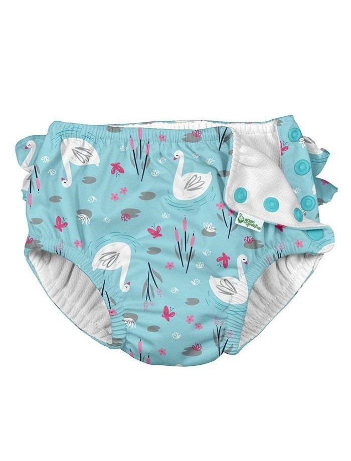 Ruffle Snap Reusable Absorbent Swimsuit Diaper Light Aqua Swan (Min. of 2, multiples of 2)