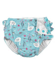 Ruffle Snap Reusable Absorbent Swimsuit Diaper Light Aqua Swan (Min. of 2, multiples of 2)