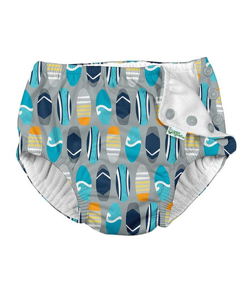 Snap Reusable Absorbent Swimsuit Diaper-Gray Surfboards (Min. of 2, multiples of 2)