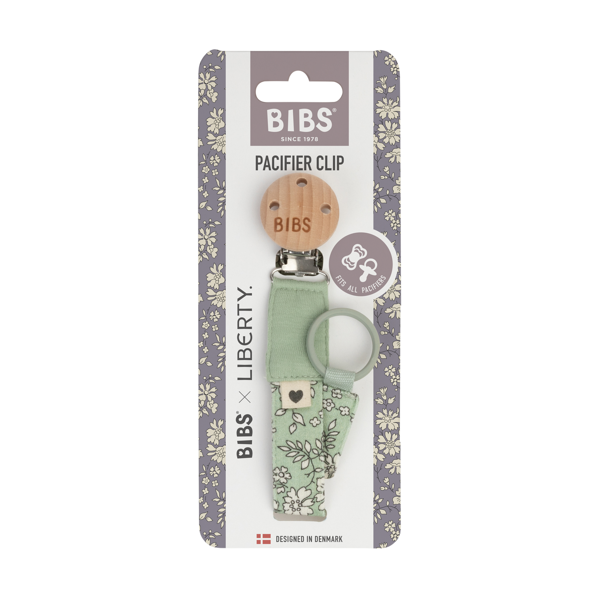 Liberty x BIBS Pacifier Clip Capel Sage ONE SIZE (Min. of 2 PK , multiples of 2 PK)