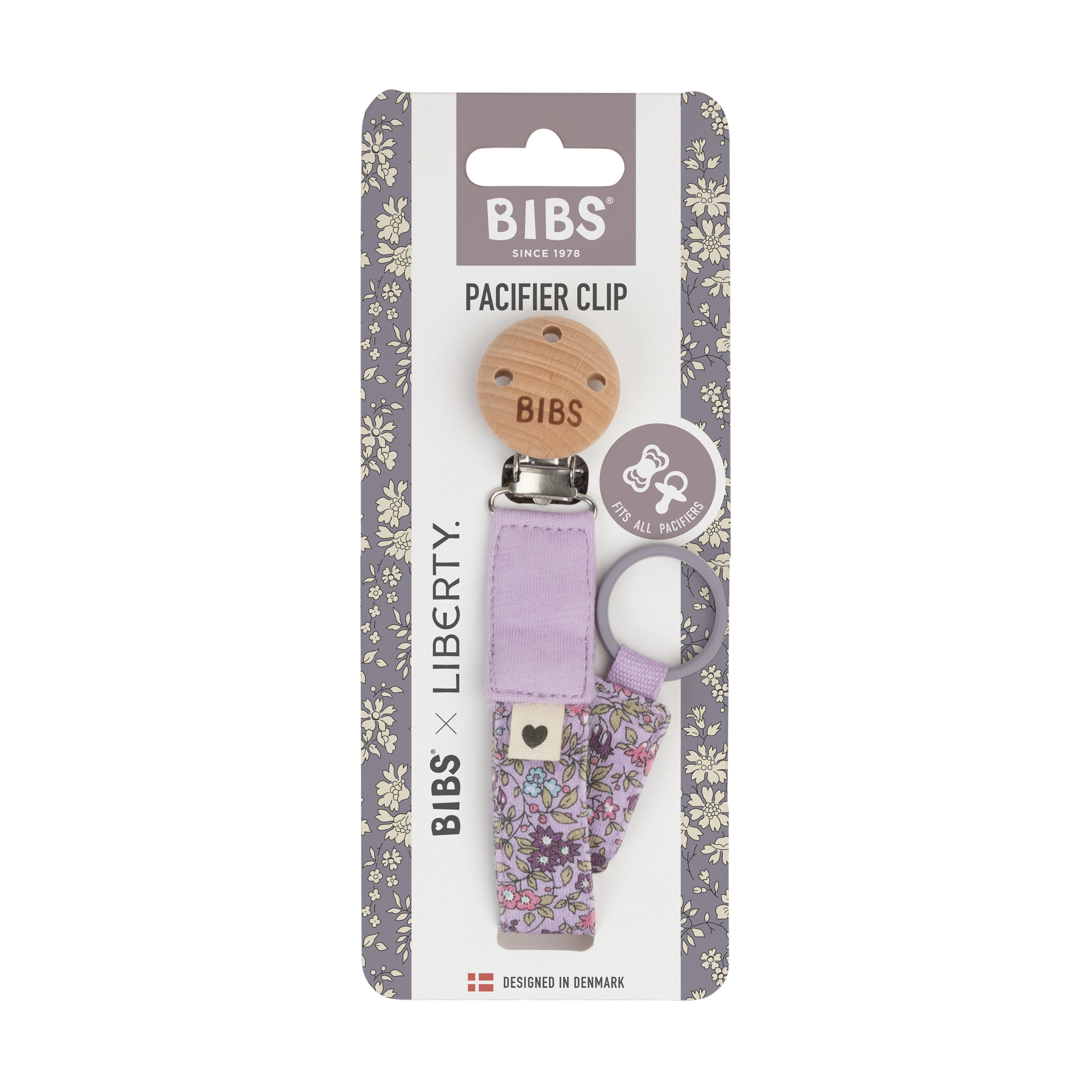 Liberty x BIBS Pacifier Clip Chamomile Lawn Violet Sky ONE SIZE (Min. of 2 PK , multiples of 2 PK)