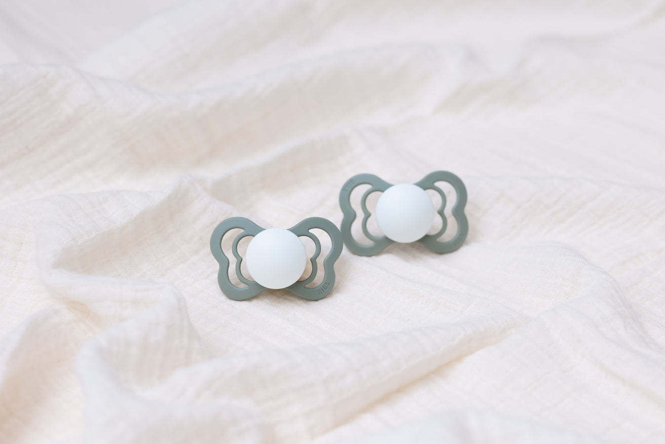 BIBS Pacifier Supreme Latex 2 PK Sage GLOW / Cloud GLOW (Min. of 2 PK, multiples of 2 PK)