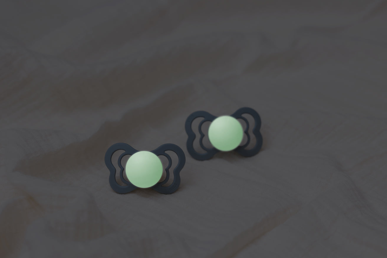 BIBS Pacifier Supreme Latex 2 PK Blush GLOW / Vanilla GLOW (Min. of 2 PK, multiples of 2 PK)