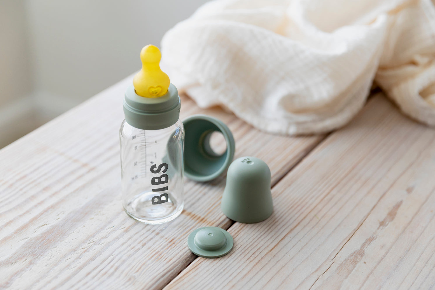 BIBS Baby Glass Bottle Complete Set Latex 225ml Sage (Min. of 2 PK , multiples of 2 PK)