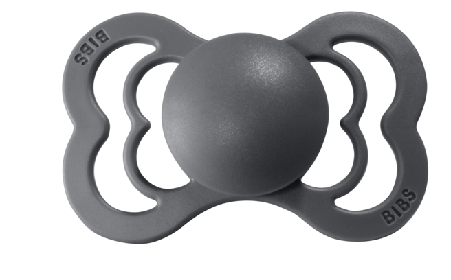 BIBS Pacifier SUPREME Latex 2 PK Iron / Baby Blue (Min. of 2 PK, multiples of 2 PK)