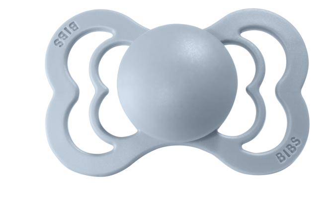 BIBS Pacifier SUPREME Latex 2 PK Iron / Baby Blue (Min. of 2 PK, multiples of 2 PK)