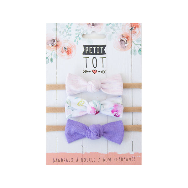 Jersey Bows on Headbands Lilac, Purple Floral, Lavender set of 3 (Min. 2 multiples of 2)