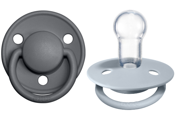 BIBS Pacifier De Lux Silicone 2 PK Iron / Baby Blue ONE SIZE (Min. of 2 PK, multiples of 2 PK)