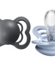 BIBS Pacifier SUPREME Silicone 2 PK Iron / Baby Blue (Min. of 2 PK, multiples of 2 PK)