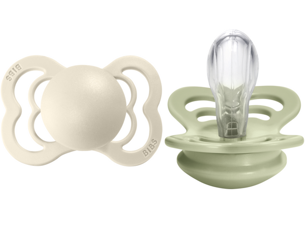BIBS Pacifier SUPREME Silicone 2 PK Ivory / Sage (Min. of 2 PK, multiples of 2 PK)