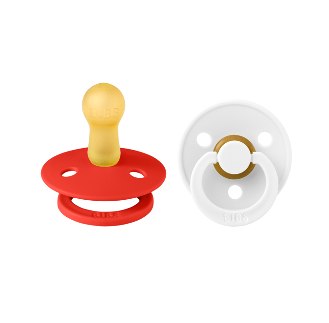 BIBS Pacifier Original COLOUR Latex 2 PK Candy Apple / White (Min. of 2 PK, multiples of 2 PK)