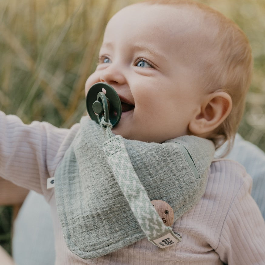 BIBS Pacifier Clip Sage / Ivory ONE SIZE (Min. of 2 PK , multiples of 2 PK)