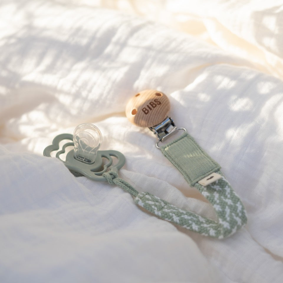 BIBS Pacifier Clip Sage / Ivory ONE SIZE (Min. of 2 PK , multiples of 2 PK)