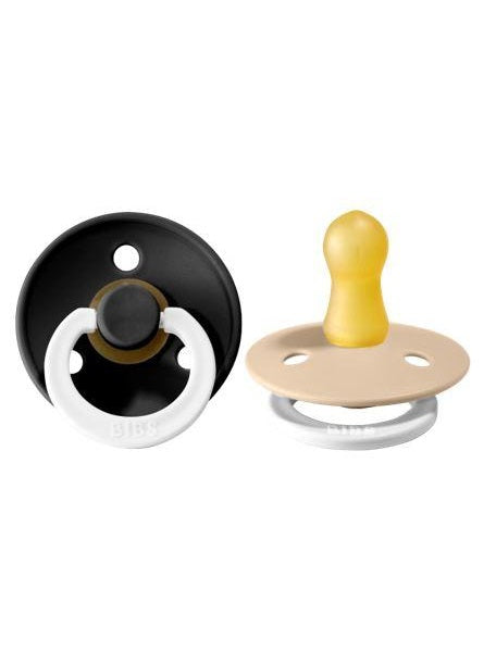 BIBS Pacifier Original COLOUR Latex 2 PK Black GLOW / Vanilla GLOW (Min. of 2 PK, multiples of 2 PK)