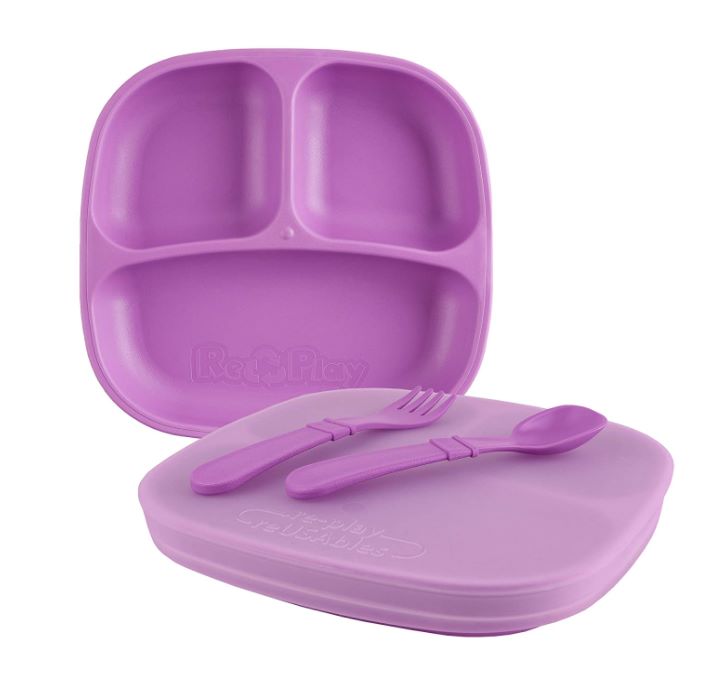 Re-Play 3 PK Packaged Divided Plates Butterfly - (Green, Bright Pink, Purple) (Min. of 2 PK, Multiples of 2 PK)