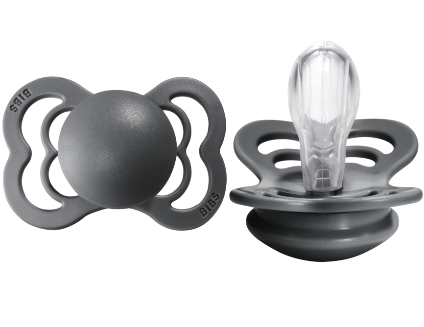 BIBS Pacifier SUPREME Silicone 2 PK Iron (Min. of 2 PK, multiples of 2 PK)