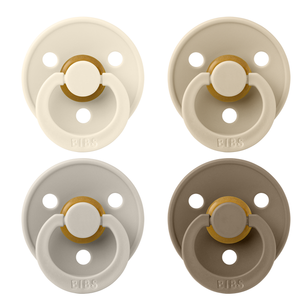 BIBS Pacifier Original COLOUR Latex 4 PK Ivory/Sand/Vanilla/Dark Oak (Min. of 2 PK, multiples of 2 PK)