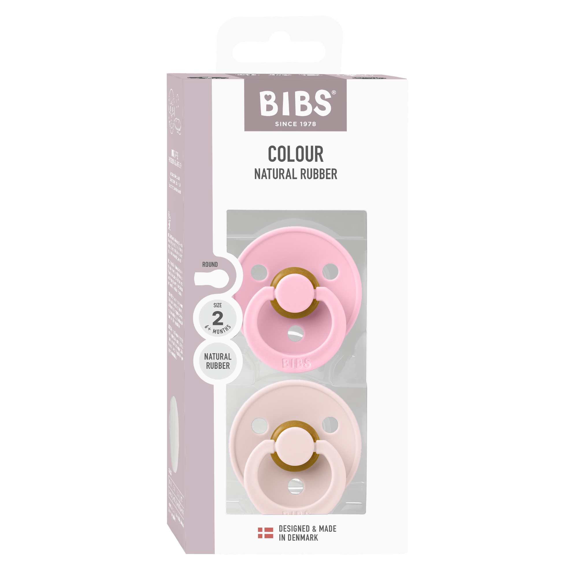 BIBS Pacifier Original COLOUR Latex 2 PK Petal/Baby Pink (Min. of 2 PK, multiples of 2 PK)