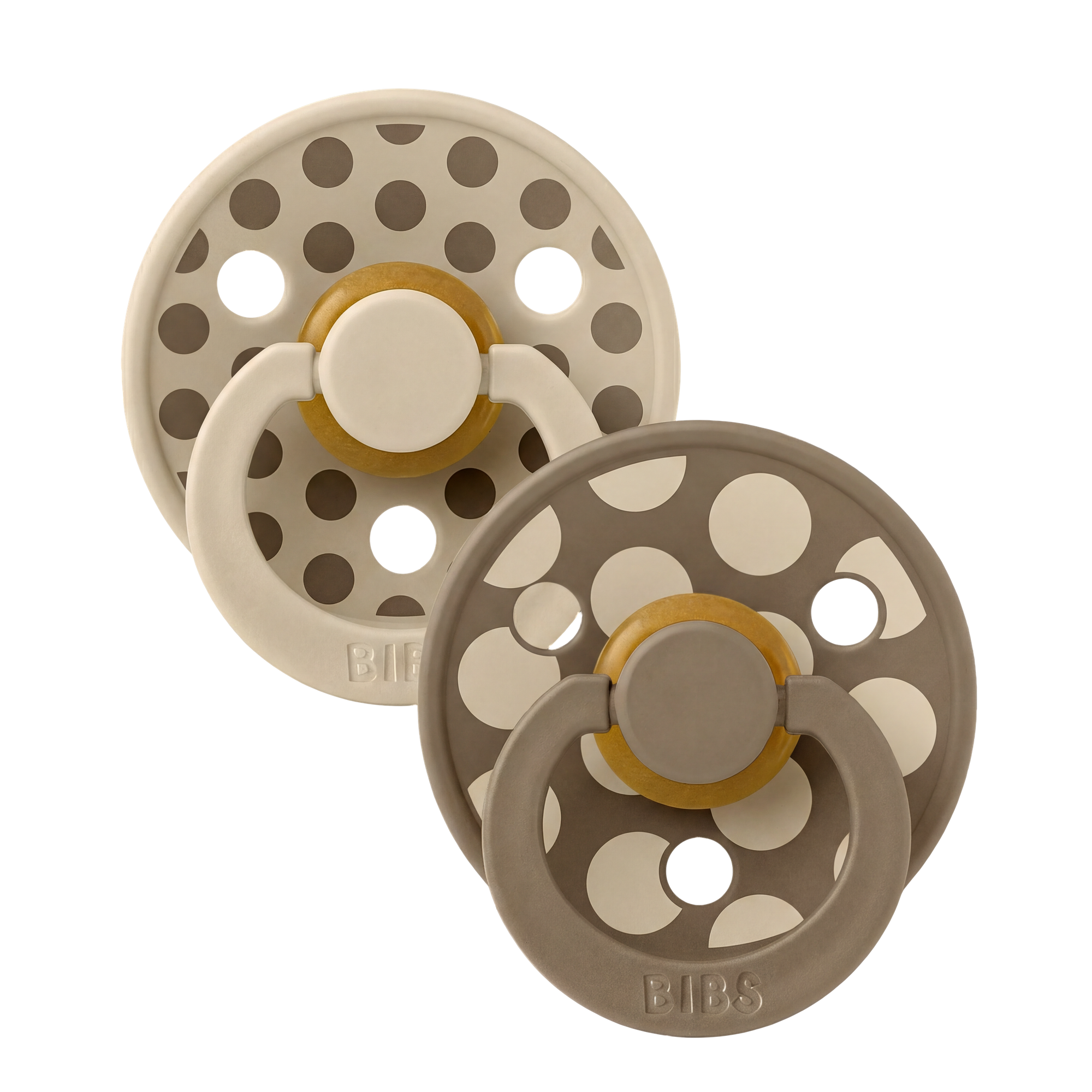 BIBS Pacifier Studio Colour 2 PACK Polka Vanilla/Dark Oak (Min. of 2 PK, multiples of 2 PK)