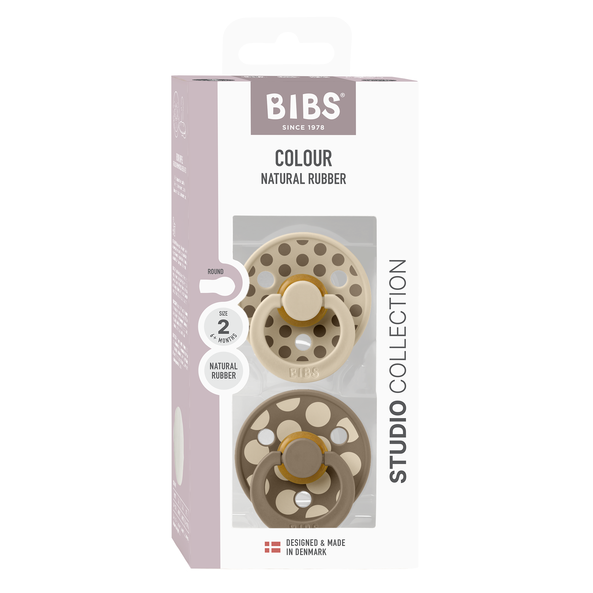 BIBS Pacifier Studio Colour 2 PACK Polka Vanilla/Dark Oak (Min. of 2 PK, multiples of 2 PK)