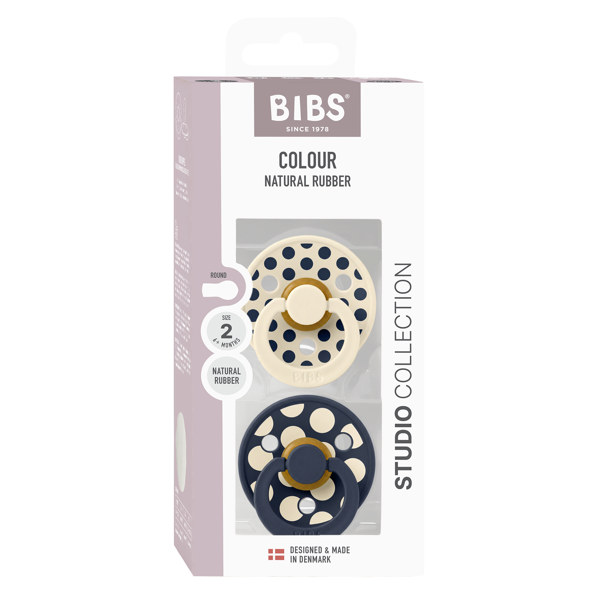BIBS Pacifier Studio Colour 2 PACK Polka Ivory/Deep Space (Min. of 2 PK, multiples of 2 PK)