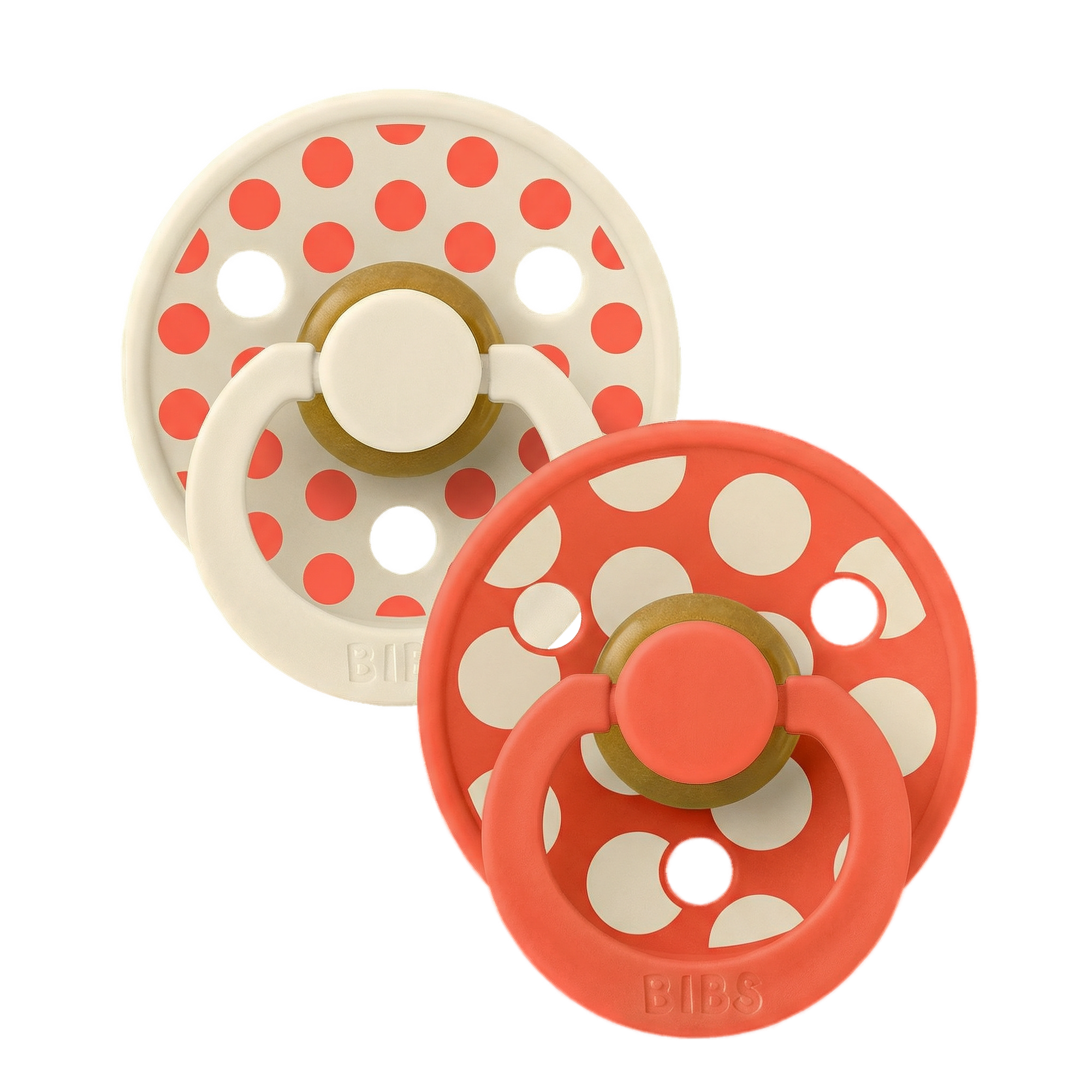 BIBS Pacifier Studio Colour 2 PACK Polka Ivory/Tango (Min. of 2 PK, multiples of 2 PK)