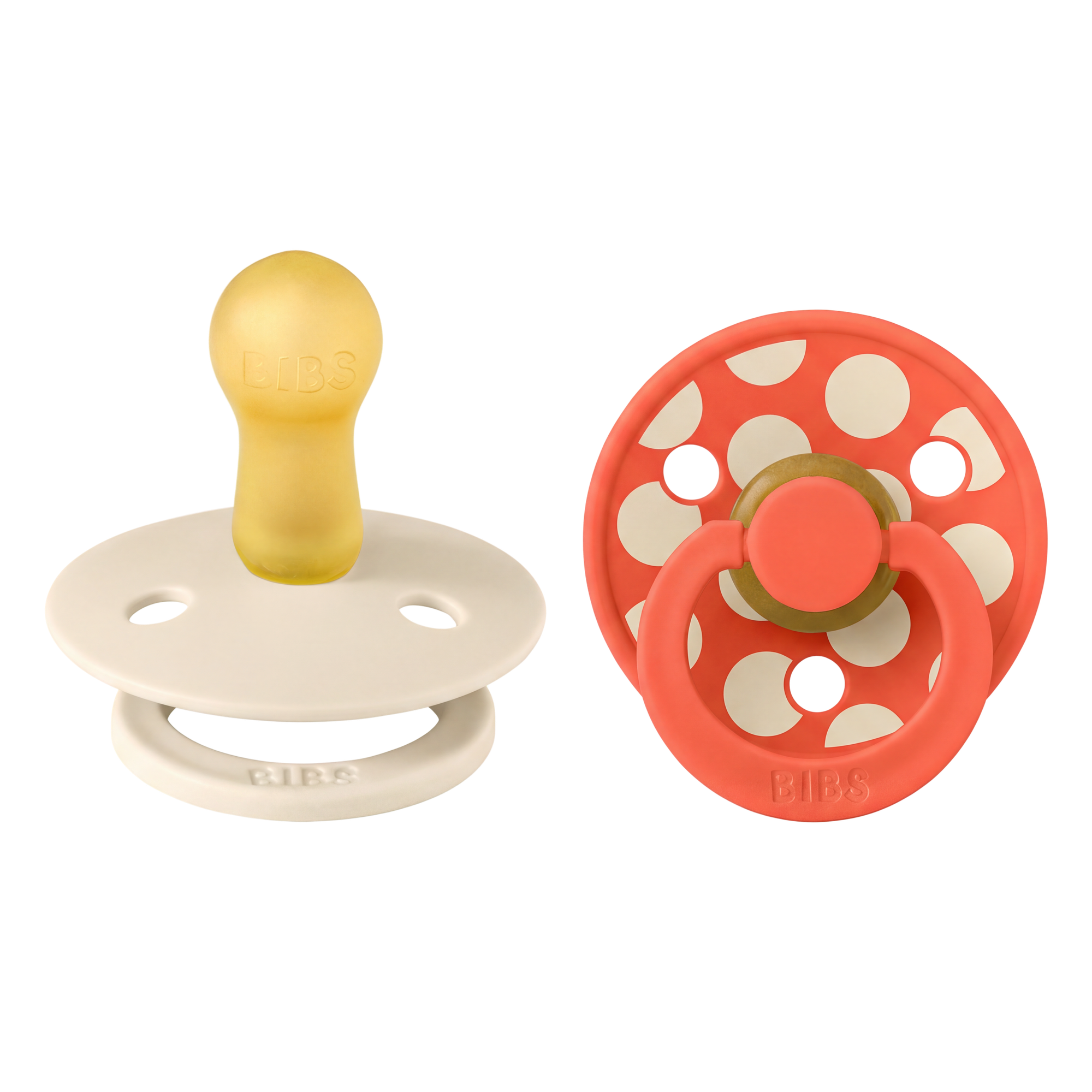 BIBS Pacifier Studio Colour 2 PACK Polka Ivory/Tango (Min. of 2 PK, multiples of 2 PK)