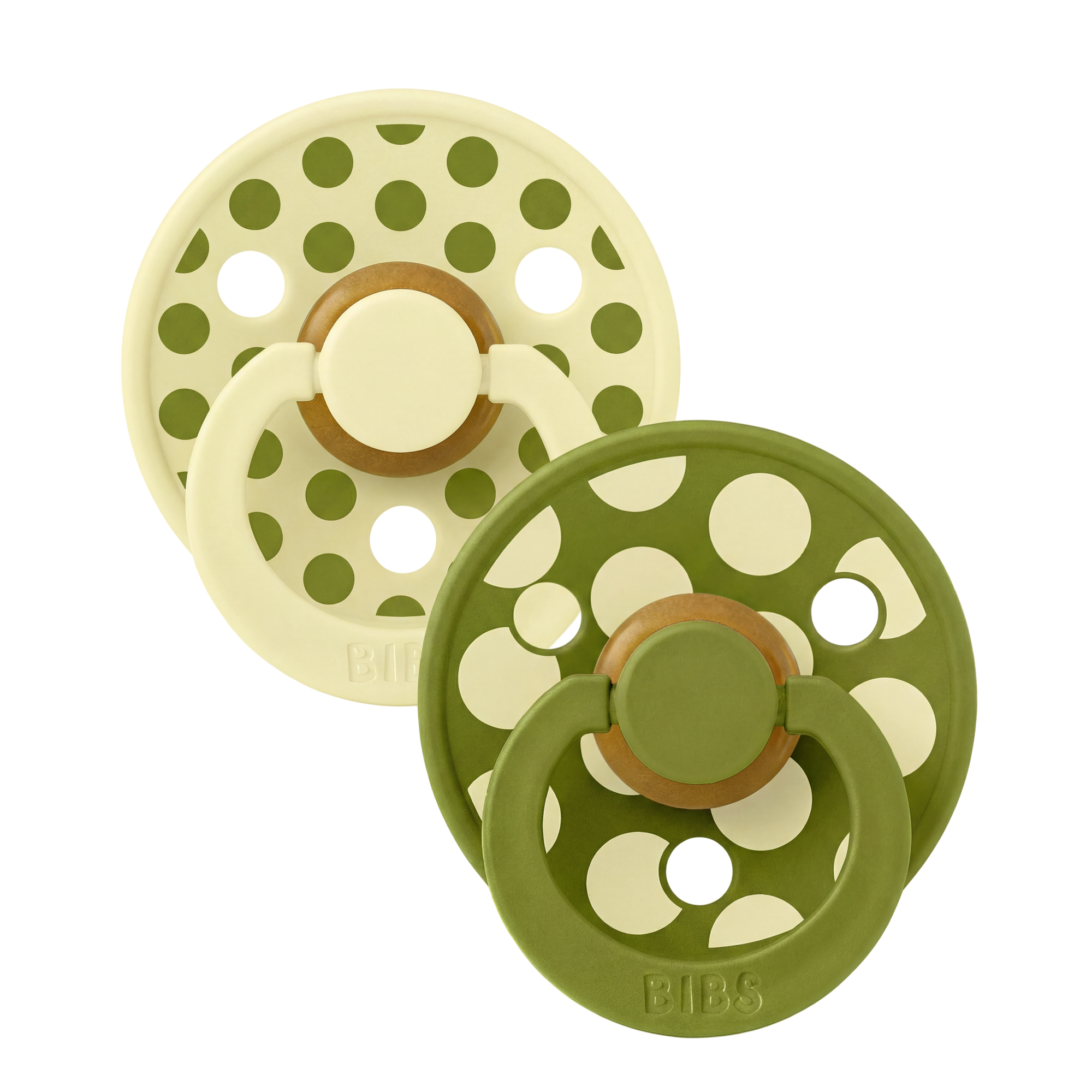 BIBS Pacifier Studio Colour 2 PACK Polka Luna/Wasabi (Min. of 2 PK, multiples of 2 PK)