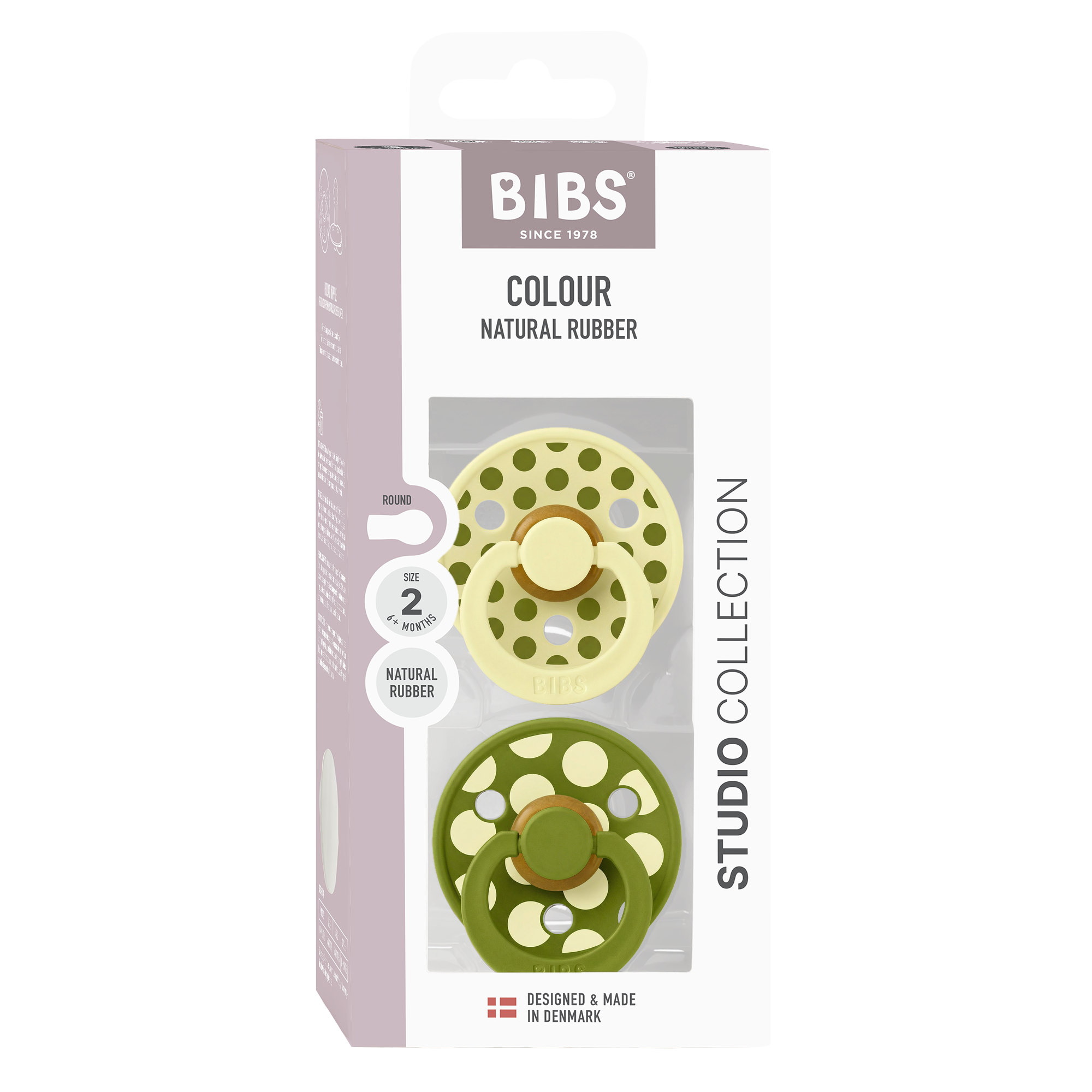 BIBS Pacifier Studio Colour 2 PACK Polka Luna/Wasabi (Min. of 2 PK, multiples of 2 PK)