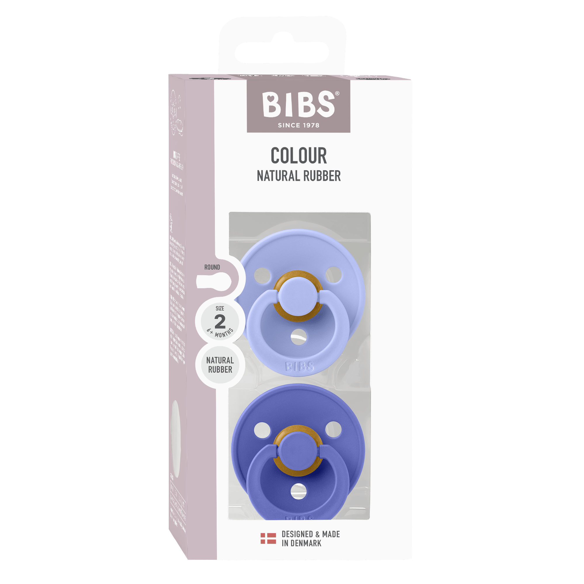 BIBS Pacifier Original COLOUR  Latex 2 PK Hush/Grape (Min. of 2 PK, multiples of 2 PK)