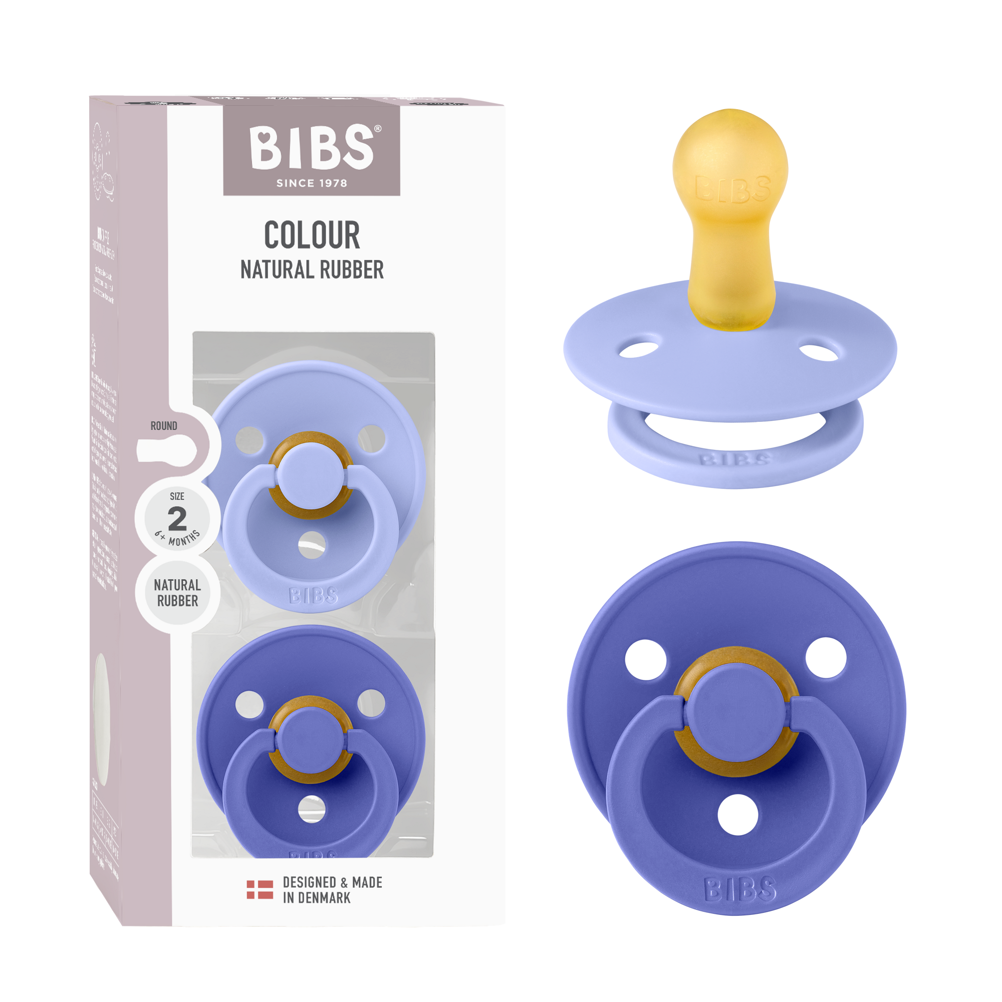 BIBS Pacifier Original COLOUR  Latex 2 PK Hush/Grape (Min. of 2 PK, multiples of 2 PK)