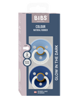 BIBS Pacifier Original COLOUR Latex 2 PK Sky Blue GLOW/Cornflower GLOW (Min. of 2 PK, multiples of 2 PK)
