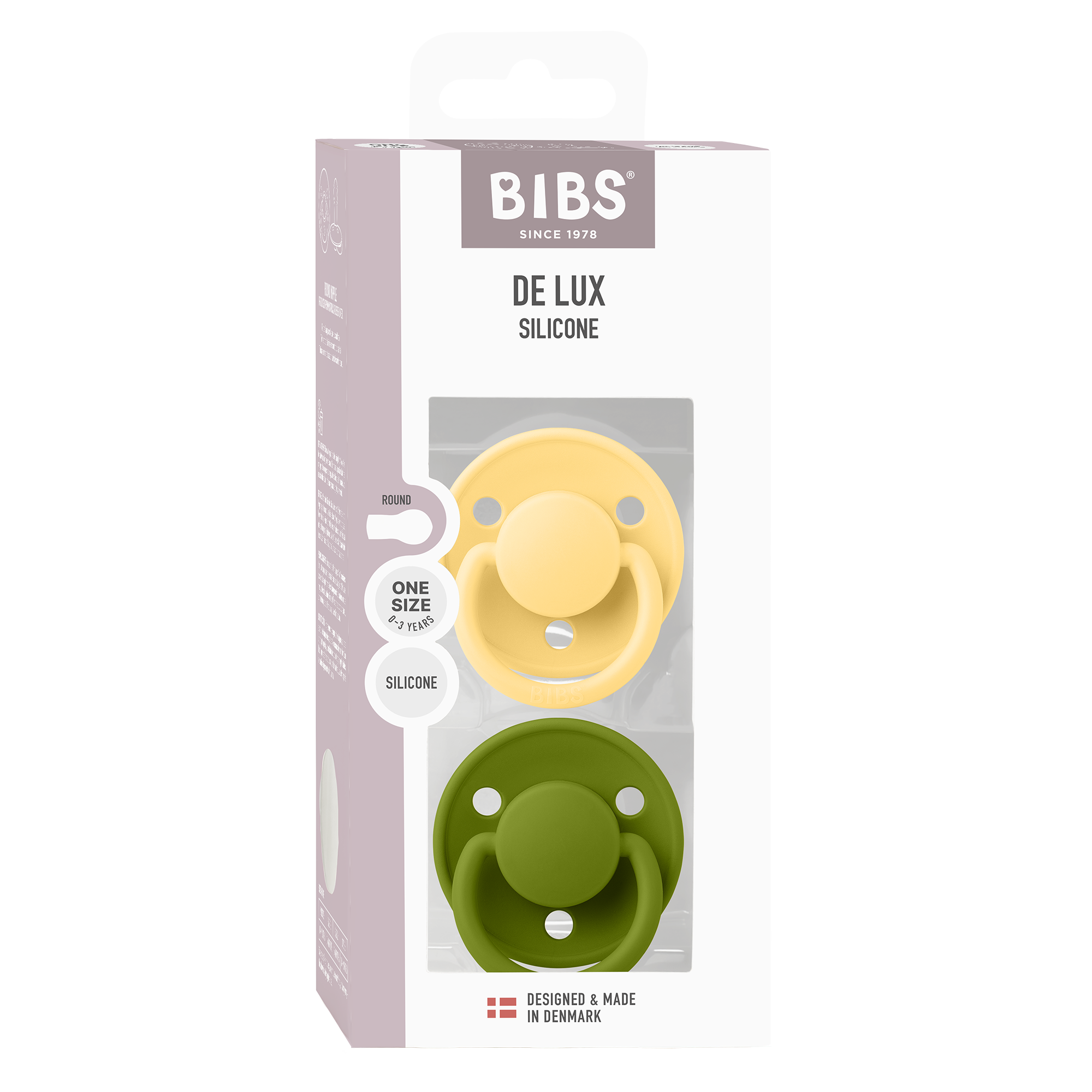 BIBS Pacifier De Lux Silicone 2 PK Wasabi/Pale Butter ONE SIZE (Min. of 2 PK, multiples of 2 PK)