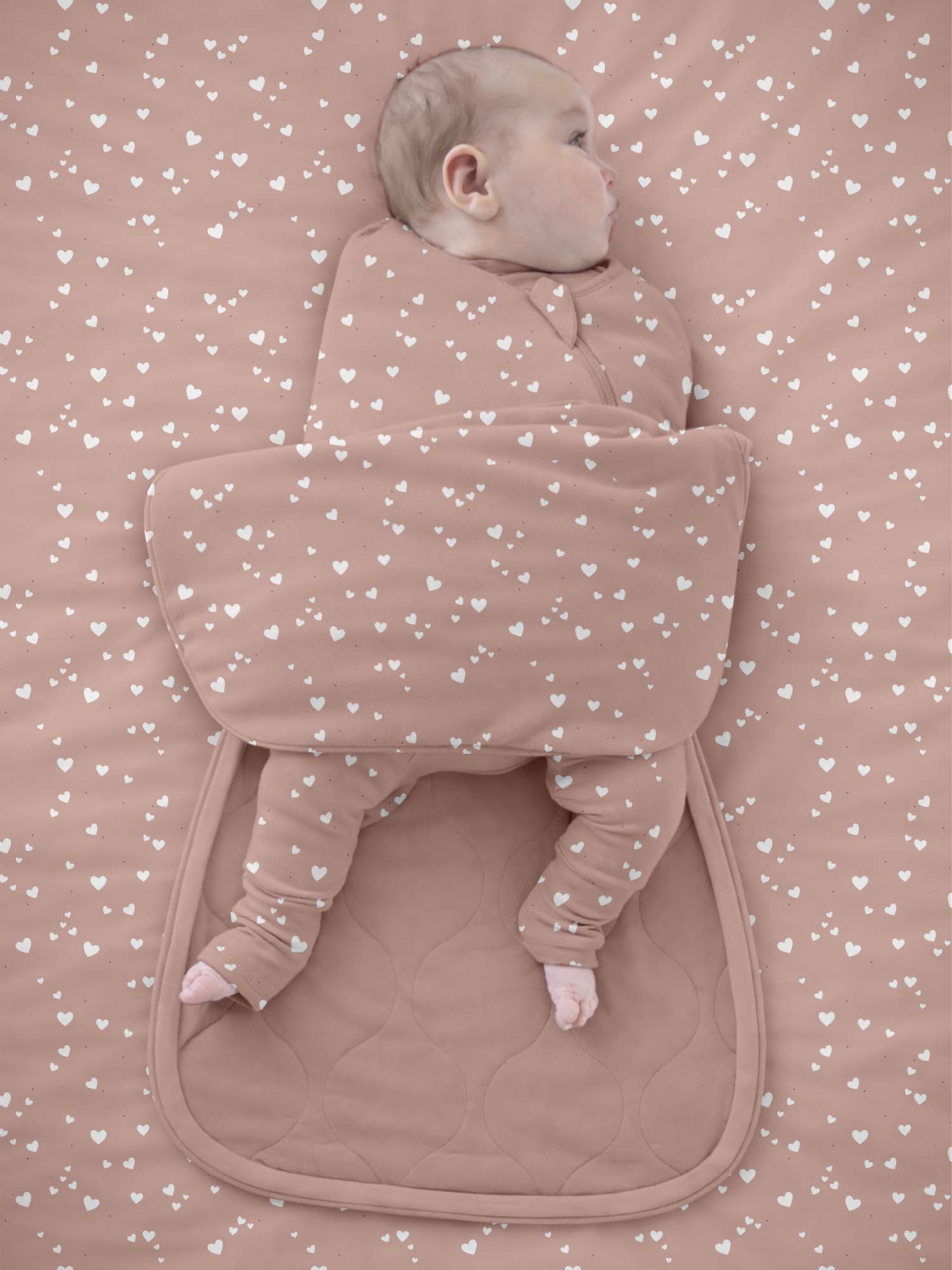 günamüna Swaddle Sleep Sack Duvet Bamboo Hearts 1 TOG (Min. of 2, multiples of 2)
