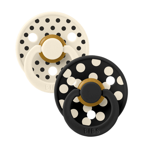 BIBS Pacifier Studio Colour Anatomical 2 PACK Polka - Ivory/Black (Min. of 2 PK, multiples of 2 PK)