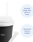 Re-Play 24oz Drinking Cup  with Lid and Straw (Adult) - Black (Min. of 2 PK, Multiples of 2 PK)