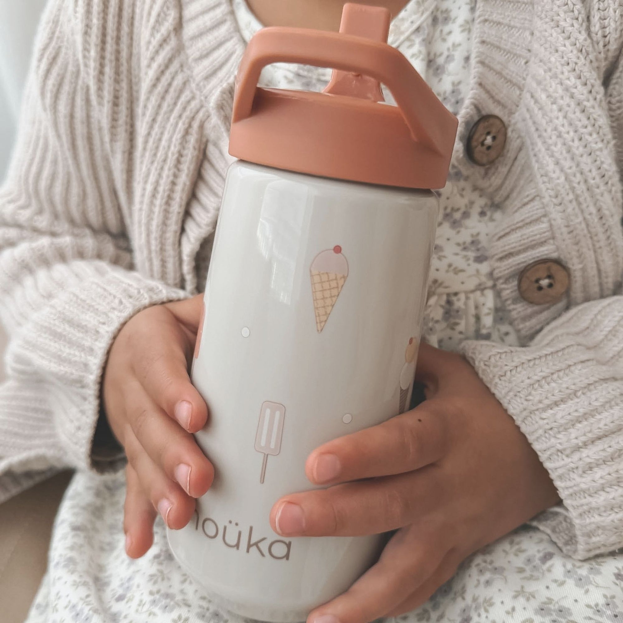 noüka Flip-Top Straw Drinking Bottle 14 Oz Henry Collection - Ice Cream (Sold in Case of 2, Qty of 1=2 products)