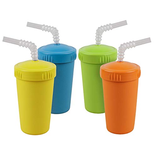 Re Play Straw Cups with Bendable Straw | sky Blue, Orange, Yellow and Lime Green