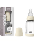BIBS Glass Baby Bottle Round Silicone 1 pack 120 ml Slow Flow Ivory (Min. of 2 PK , multiples of 2 PK)
