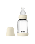 BIBS Glass Baby Bottle Round Silicone 1 pack 120 ml Slow Flow Ivory (Min. of 2 PK , multiples of 2 PK)