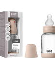 BIBS Glass Baby Bottle Round Silicone 1 pack 120 ml Slow Flow Blush (Min. of 2 PK , multiples of 2 PK)