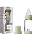 BIBS Glass Baby Bottle Round Silicone 1 pack 120 ml Slow Flow Sage (Min. of 2 PK , multiples of 2 PK)