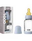 BIBS Glass Baby Bottle Round Latex 1 pack 120 ml Slow Flow Baby Blue (Min. of 2 PK , multiples of 2 PK)