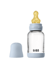 BIBS Glass Baby Bottle Round Latex 1 pack 120 ml Slow Flow Baby Blue (Min. of 2 PK , multiples of 2 PK)