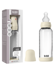 BIBS Glass Baby Bottle Round Silicone 1 pack 240 ml Medium Flow Ivory (Min. of 2 PK , multiples of 2 PK)